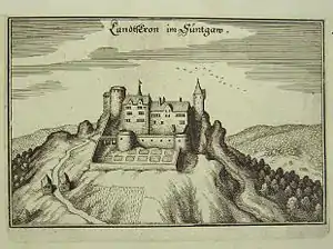 Le château du Landskron vers 1640,gravure sur cuivre.