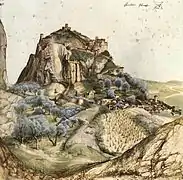La ville et le château d’Arco, aquarelle sur papier d'Albrecht Dürer exposée au Louvre (1495).