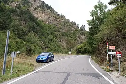 La fin de la route andorrane CG-6 à la frontière hispano-andorrane.