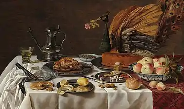 Nature morte au pâté de paon, 77,5 × 128,9 cm, 1627, (National Gallery of Art, Washington).