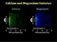 Image de synthèse en couleur présentant de façon décroissante les émissions de calcium et magnésium.