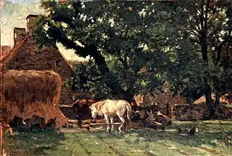 Camille Bernier : Chevaux près des châtaigniers de Kerlagadic (à Bannalec).