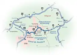 Carte du canal de Roubaix et de ses liaisons.