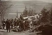 Canon de 155 de Bange du 9e RAP en action pendant l'hiver 1914.