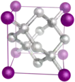 Structure cristalline du diamant. Chaque côté mesure 0,36 nm.
