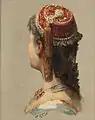 Portrait d'une femme avec un chapeau oriental, huile sur bois, localisation inconnue.