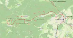 Carte du projet de tracé de la ligne d'Ingwiller à La Petite Pierre.