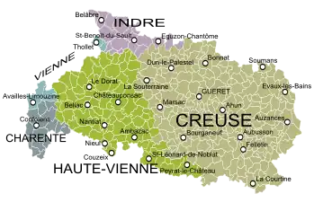 Province de la Marche au XVIIIe siècle (seule la partie occidentale intègre la Charente)