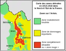 Carte de la zone rouge zoomée sur l'Artois