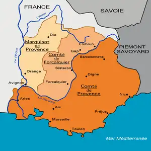 La carte des trois fiefs provençaux en 1125.