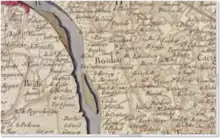 Topographie, toponymes et anciens lieux-dits, sur la carte de Cassini, en 1756.