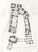 Plan en noir et blance des différentes pièces d'un château.