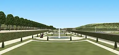 Restitution de la vue sur les parterres de Sèvres du côté de la Ménagerie, 1700.