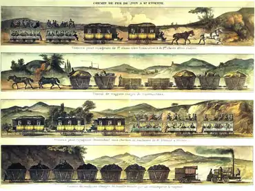 Quatre trains de la Ligne Saint-Étienne - Lyon