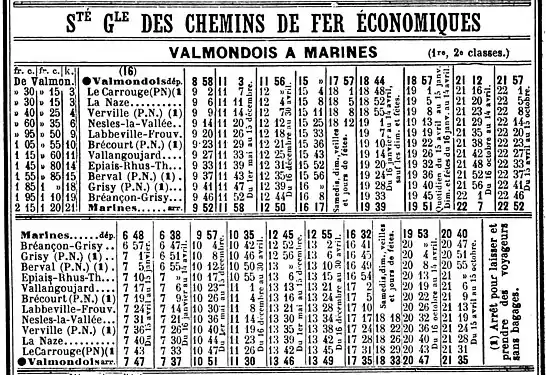 Horaires en mai 1914