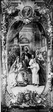 Tapisserie Athalie interrogeant Joas de Michel Audran, 1763, à partir d'une copie par Clément Belle de l’œuvre de Coypel.