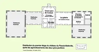 Essai de restitution de la distribution du premier étage du château du Plessis-Belleville, fin du XVIIe siècle.