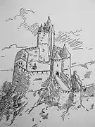 Perspective du château au XIIIe&nbsp;siècle.