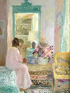 La femme en robe de chambre rose1991Huile sur toileH. 65 cm x L. 50 cm