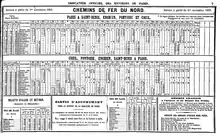 Horaires des chemins de fer du Nord, ligne de Paris à Pontoise et Creil, au service du 1er novembre 1858.