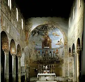 Fresques de la église abbatiale de Sant'Angelo in Formis (Capoue, Italie), vers 1087. Ils constituent le meilleur exemple du « style Monte Cassino » imposé par l'abbé Desiderio.