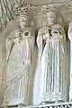 Sculpture lombarde du VIIIe siècle représentant des martyrs féminines, basée sur un modèle byzantin. Tempietto Longobardo, Cividale del Friuli.