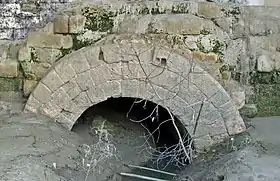 Photographie en couleurs de la voûte d'un ancien canal presque totalement envasé.