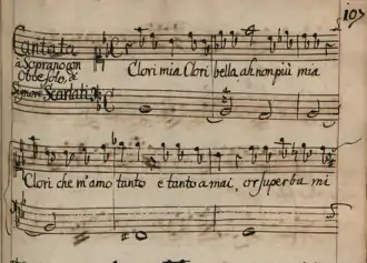 Incipit de la cantate Clori mia, Clori bella
