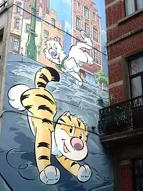 Fresque murale représentant Billy the Cat dans la rue d'Ophem à Bruxelles.