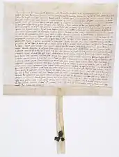 Concession d’eau à prendre sur la fontaine de l’hôtel Saint-Paul faite par le roi de France Charles VI au profit du couvent des Célestins, 26 avril 1402, Archives nationales de France.