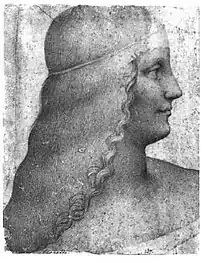 Portrait crayonné de profil d'une jeune femme.