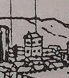 n°24 : second couvent des Clarisses (XVIIe siècle), extrait du dessin réalisé par Joachim Duviert en 1612. Emplacement actuel de la préfecture des Landes.