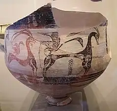 Cratère du milieu du Helladique tardif avec chèvres et oiseaux (1365-1180 av.JC).