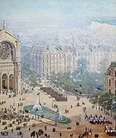 Aquarelle anonyme représentant un défilé militaire place Saint-Augustin, v. 1880.