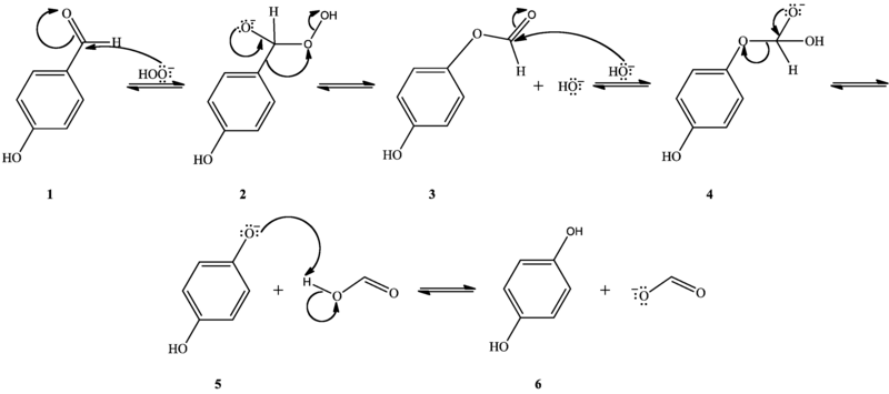 Mécanisme réactionnel de l'oxydation de Dakin, catalysée par une base