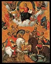 Les Quatre Saints militaires : Georges et Théodore (Tiron) à gauche, Démétrios et Théodore (le Stratilate), à droite (musée Benaki, à Athènes).