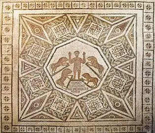 Mosaïque de Daniel dans la fosse aux lions exposée au musée national du Bardo