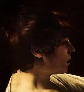 Peinture. Visage d'un adolescent de profil.