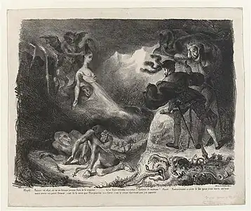 L'ombre de Marguerite apparaissant à Faust, lithographie d'après Delacroix.