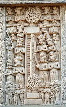 Descente du Bouddha à Sankissa (Sanchi, Ier siècle).