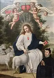 La Divine Bergère avec un donateur, huile sur toile de Manuel Samaniego, MuNa (Quito).