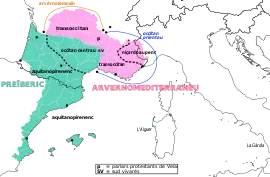 Classification supradialectale de l'occitan selon D. Sumien