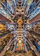 Vue panoramique de la voûte.L'abside est en bas. La nef est en haut.