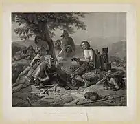 Don Quixote unter der Hirten, d'après Adolph Schroedter. (1845)