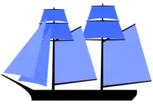 Goélette à doubles huniers ("double-topsail schooner" ou
"jackass brig" en anglais)