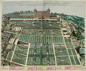 Jardins de la villa d'Este, gravure d'Étienne Dupérac (1573)