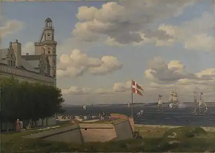 Vue depuis château de Kronborg de la côte suédoise, 1829,Statens Museum for Kunst.