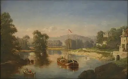 École française du XIXe siècle, Paysage de Loire avec gabarre.