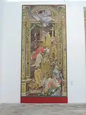 Miniature montrant le couronnement d'un roi, la couleur principale étant l'or.