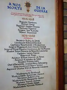 Plaque « À nos morts de la guerre », Église protestante française de Londres.